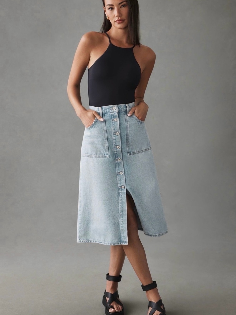 Citizens of Humanity Light Wash Button-Front Denim Midi Skirt - Women